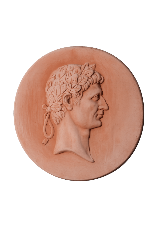 Médaillon mural en terre cuite d’Impruneta – profil de César en relief